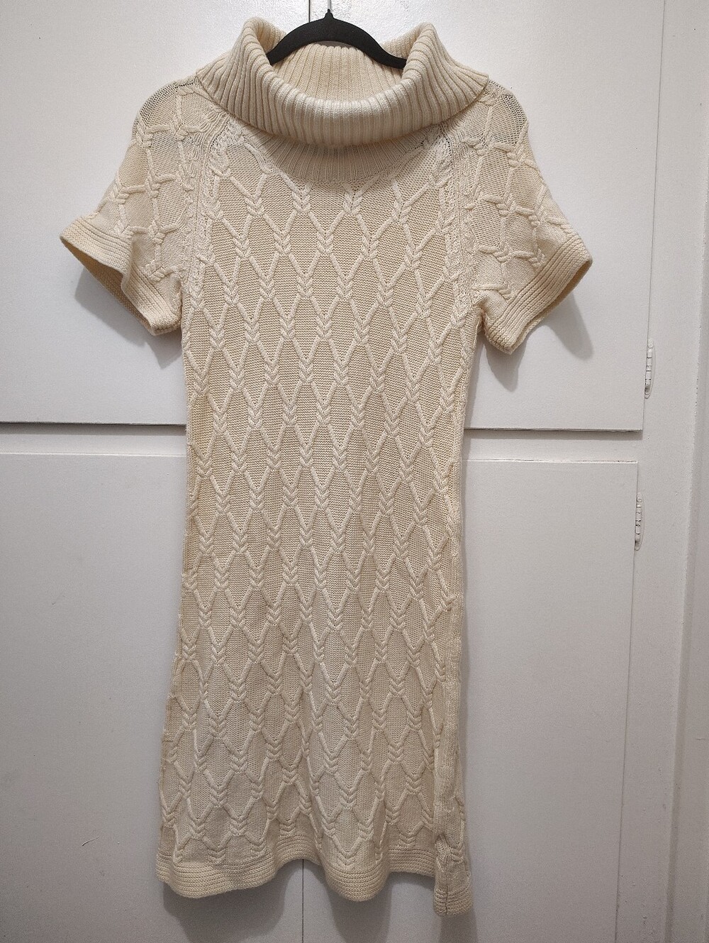 Banana Republic Merino Wool Cable Knit Sweater Dress Ivory Cowl Neck Size S